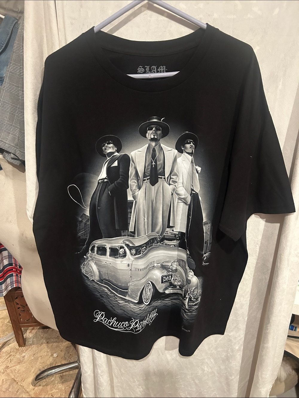 Slam Black Graphic Crewneck Shirt - Vintage Lowrider Design